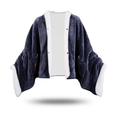 Cozy Sherpa Shawl Blanket With Pocket