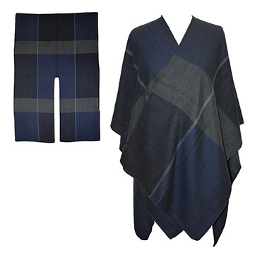 Navy Blue and Dark Gray Plaid Blanket Wrap